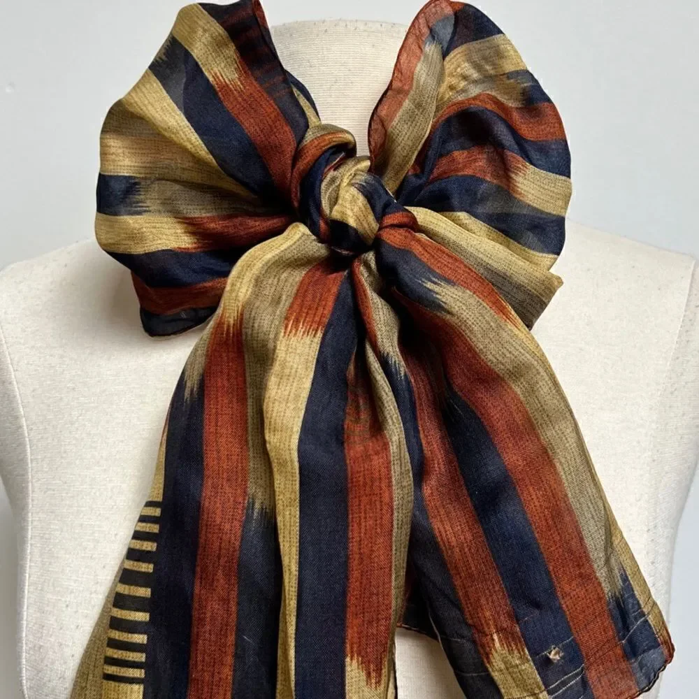 Vintage Brown Navy Neutral Tone Abstract Watercolor Stripe 80s / 90s Acute Scarf
